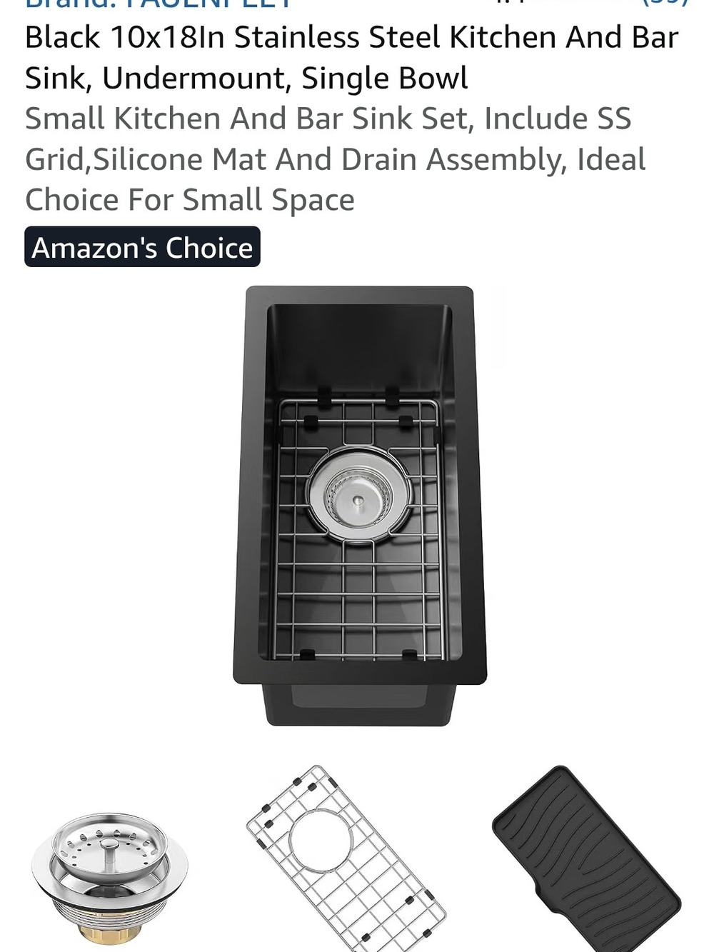 Black Undermount Stainless Steel Single Bowl Sink with Grid & Mat